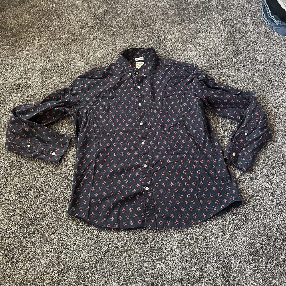 J.Crew Shirt Mens L Slim Untucked Secret Wash Floral Geometric Stretch Cotton